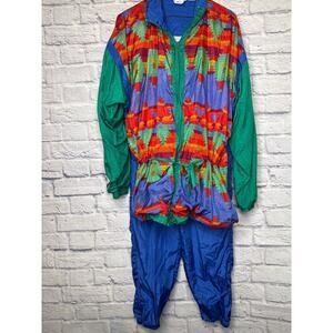 Laura Katherine Vintage Womens Colorful 90s Aztec Nylon Tracksuit Drawstring MED